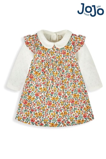 JoJo Maman Bébé Cream Girls' Pretty Floral Print Cord Baby Dress & Body Set (615916) | £29.50