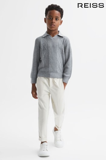 Reiss Soft Grey Melange Malik Junior Knitted Open-Collar Top (616225) | £38
