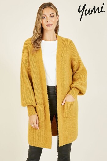 Yumi Yellow Knitted Long Cardigan with Pockets (616661) | £50
