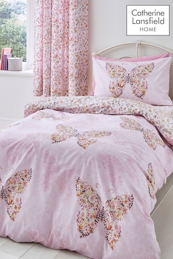Catherine Lansfield Pink Enchanted Butterfly Reversible Duvet Cover Set (616807) | £16 - £20