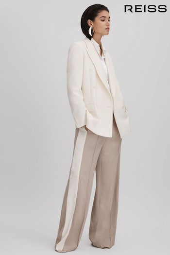Reiss Natural May Wide Petite Wide Leg Contrast Stripe Drawstring Trousers (617162) | £138
