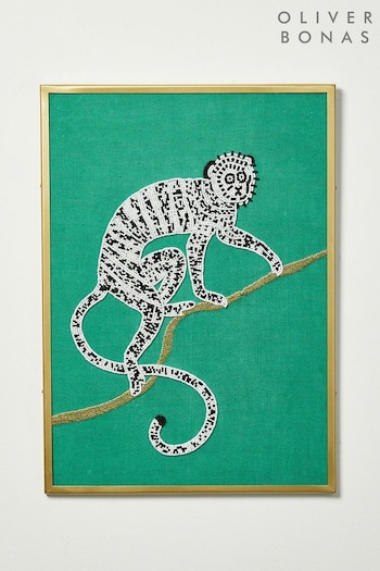 Oliver Bonas Green Beaded Monkey Framed Wall Art (617281) | £60