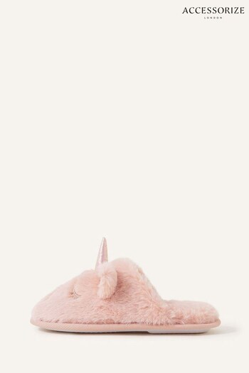 Angels by Accessorize Pink Fluffy Faux Fur Unicorn Mule Slippers (617286) | £14 - £15