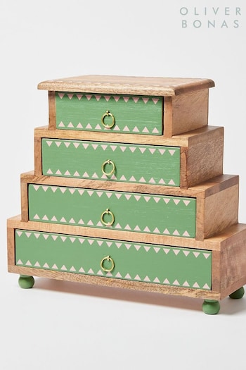 Oliver Bonas Green Hand Painted Wooden Storage Drawers (617361) | £80