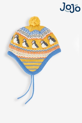 JoJo Maman Bébé Mustard Puffin Fairisle Pattern Hat (617411) | £16.50