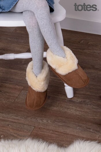 Totes logo Brown Childrens Classic Sheepskin Slippers (617452) | £45