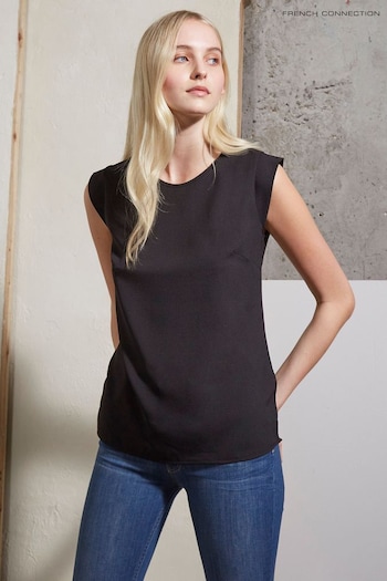 French Connection Black Polly Plains Capped Sleeve T-Shirt (617688) | £27