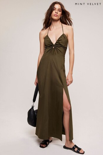 Mint Velvet Khaki Green Cutout Maxi Dress Olivia (617699) | £129