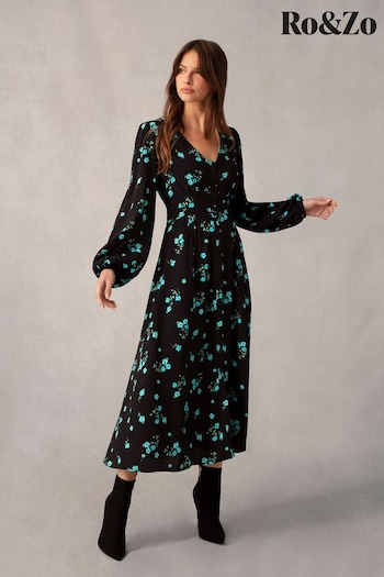 Ro&Zo Cluster Floral Button Front Midi Dress (617825) | £109