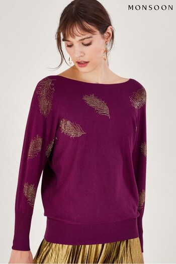 Monsoon Purple Embellished Feather Jumper (617884) | £65