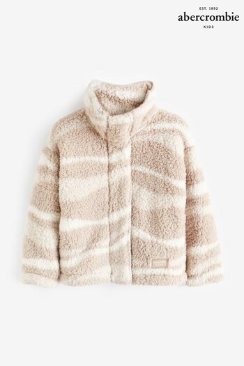 Abercrombie & Fitch Wavy Pattern Cosy Borg Brown Fleece Coat (617914) | £36