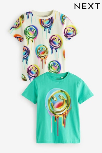 Green/White Drippy Smile Graphic Short Sleeve T-Shirts 2 Pack (3-16yrs) (617952) | £18 - £24