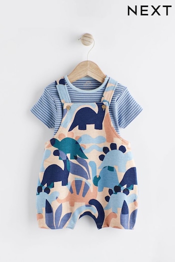 Blue/Neutral Dino Baby Jersey Dungarees and Bodysuit Set (0mths-2yrs) (618284) | £15 - £17