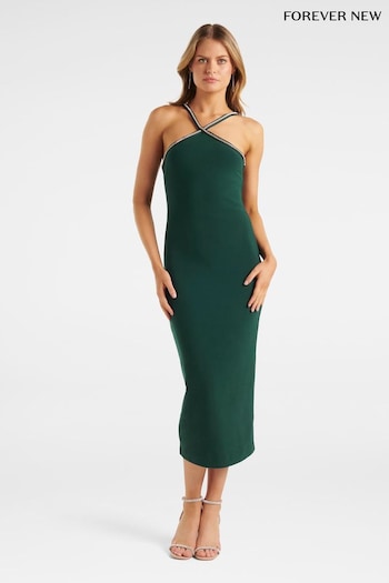 Forever New Green Gwen Arrow Neck Trim Bodycon Midi Dress (618322) | £95