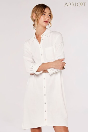 Apricot White Linen Blend Cotton Oversized Shirt Dress (618463) | £40