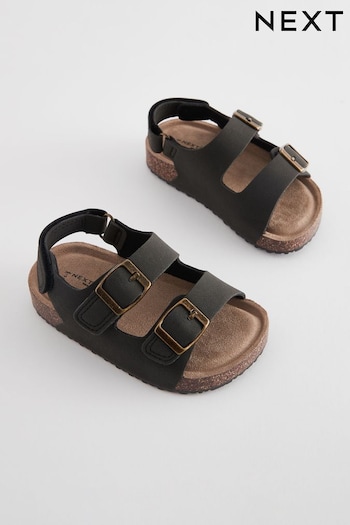 Black Wide Fit (G) Cushioned Footbed Double Buckle Touch Fastening Corkbed Sandals (618614) | £14 - £17