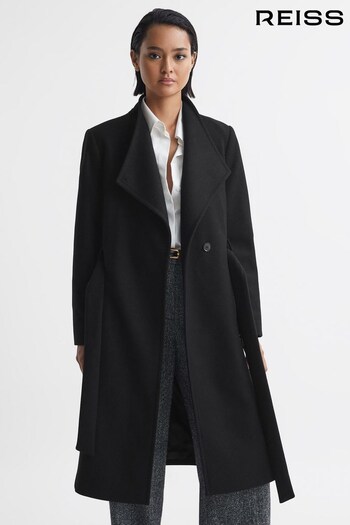Reiss Black Freja Petite Tailored Wool Blend Longline Coat (618620) | £398