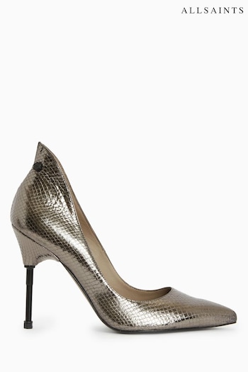 AllSaints Grey Robin Snake Court Shoes (618671) | £199
