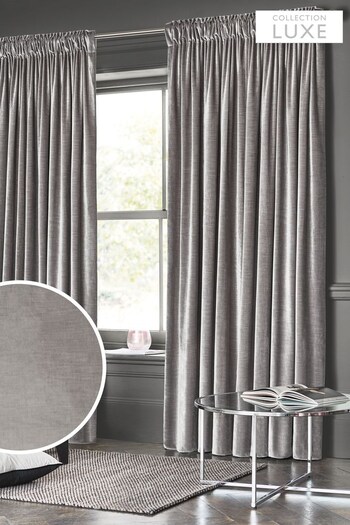 Silver Collection Luxe Heavyweight Plush Velvet Pencil Pleat Lined Curtains (619222) | £100 - £225