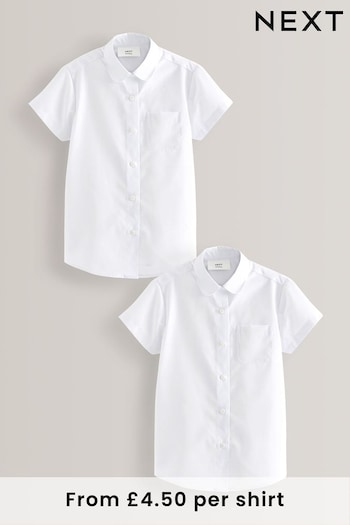 White 2 Pack Short Sleeve Curved Collar School Shirt (3-16yrs) (619431) | £9 - £14