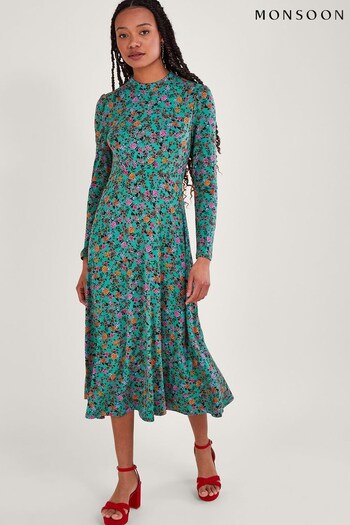 Monsoon Green Zeina Ditsy Print Dress (619518) | £80