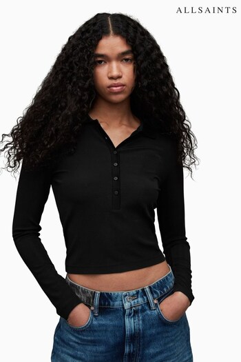 AllSaints Hallie Black Polo Shirt (619733) | £55