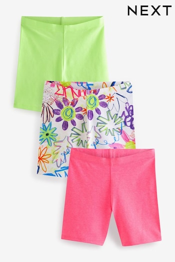 Pink/ Lime/ Graffiti Flower Print 3 Pack 3 Pack Cycle ruched Shorts (3-16yrs) (620148) | £10 - £16