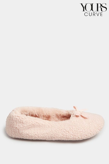 Yours Curve Pink Wide Fit Borg Ballet Slippers (620155) | £17