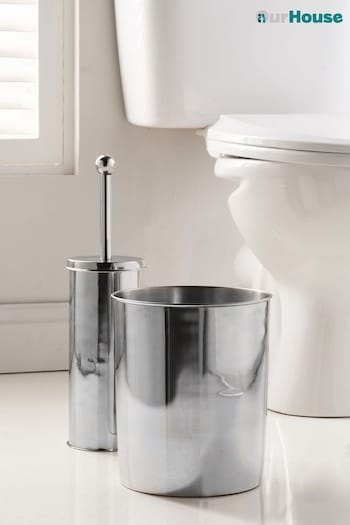 Our House Chrome Toilet Brush And Bin Set (620481) | £40