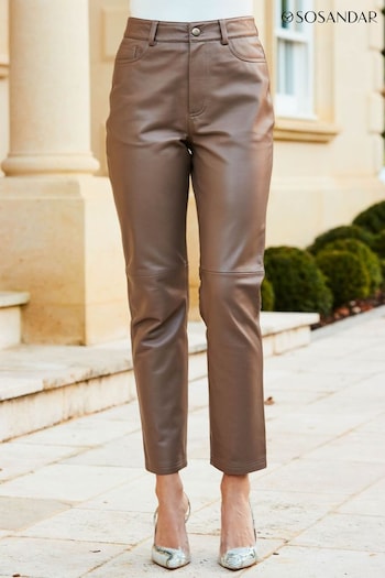 Sosandar Brown Leather Straight Leg Trousers (620526) | £179