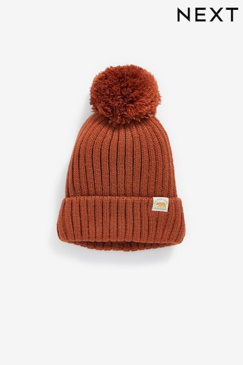 Orange Knitted Rib Pom Hat (3mths-10yrs) (620534) | £6 - £8