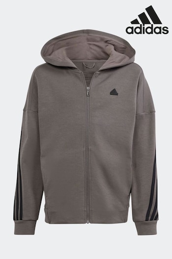 adidas Charcoal Grey Sportswear Future Icons 3-Stripes Full-Zip Hooded Track Top (620735) | £38