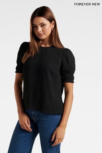 Forever New Black Monti Textured Puff Sleeve Blouse (620750) | £40