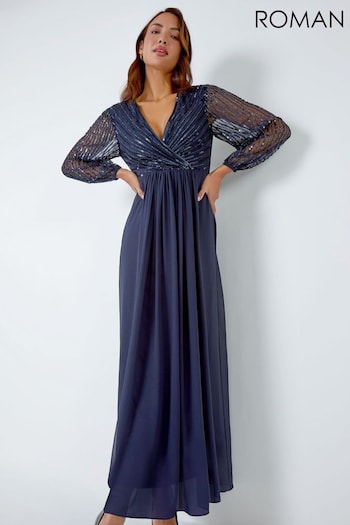 Roman Blue Sparkle Bead Embellished Maxi Dress (621038) | £100