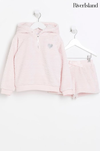 River Island Pink Gilrs Textured Cosy Hoodie Set (621059) | £25