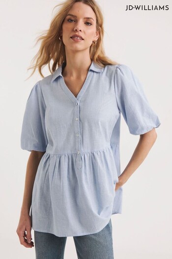 JD Williams Blue Tiered V-Neck Linen Shirt (621099) | £26