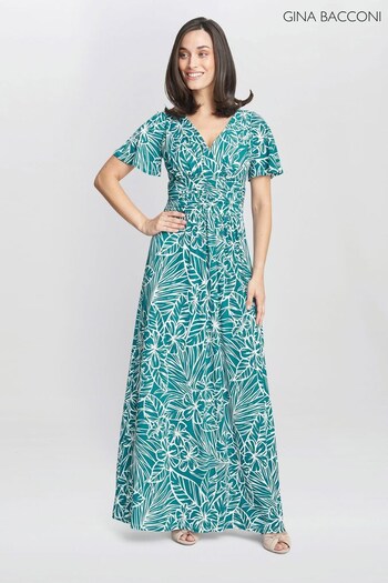 Gina Bacconi Green Fatima Jersey Maxi Dress (621330) | £150