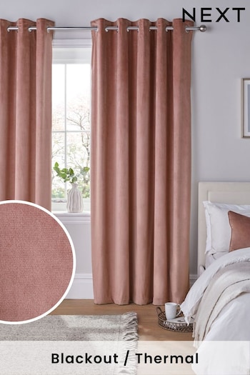 Blush Pink Matte Velvet Blackout/Thermal Eyelet Curtains (621373) | £50 - £135