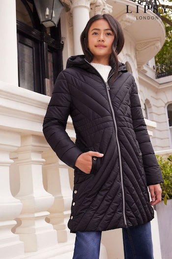 Lipsy Black Shower Resistant Midweight Longline Padded Coat (3-16yrs) (621433) | £42 - £50