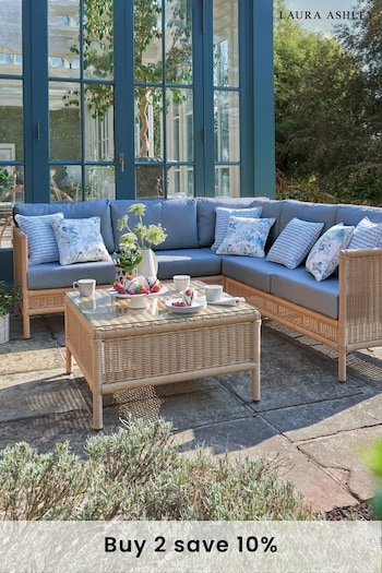 Laura Ashley Natural Garden Vilamoura Corner Lounging Set With Solis Denim Cushions (621540) | £3,500