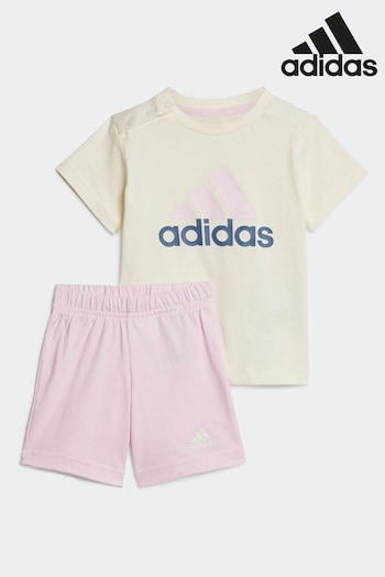 adidas Coming Pink/Yellow Sportswear Essentials Organic Cotton T-Shirt And Shorts Set (621565) | £23
