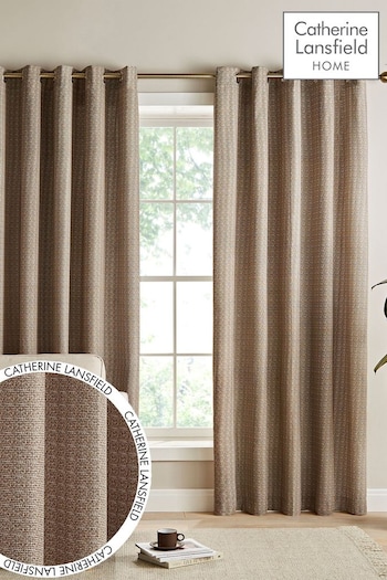 Catherine Lansfield Natural Textured Thermal Lined Eyelet Curtains (621737) | £16 - £45