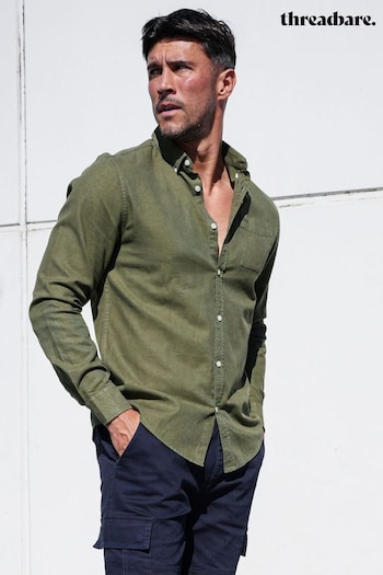 Threadbare Green Long Sleeve Soft Feel Cotton Blend Shirt (621773) | £28