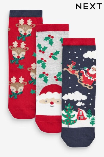 Navy 3 Pack Cotton Rich Christmas Santa Scene Ankle Socks (621814) | £5.50 - £7.50
