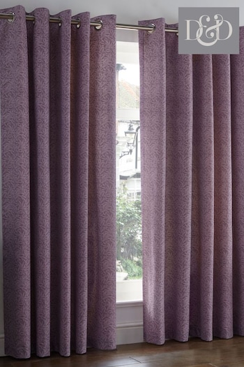 D&D Purple Hanworth Leaves Lined Eyelet Curtains (621866) | £40