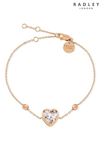 Radley Ladies Baylis Road 18ct Rose Gold Tone Sterling Silver Clear Stone Heart Bracelet (622566) | £55