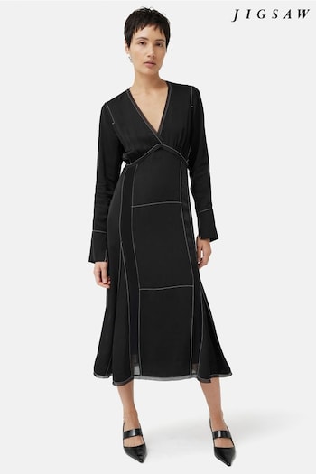 Jigsaw Contrast Stitch Viscose Black Dress (622858) | £175