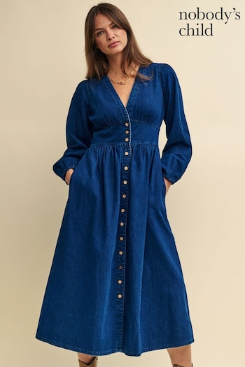 Nobodys Child Blue Starlight Midi Dress Denim Plain (623228) | £85