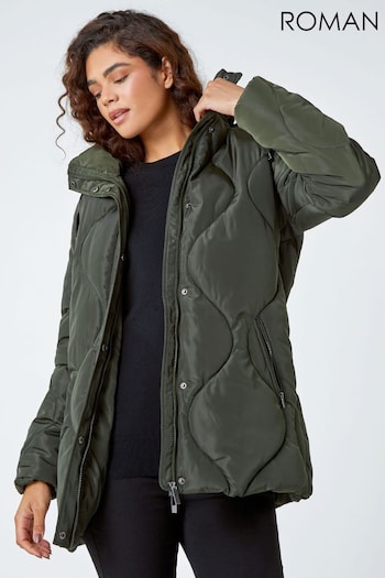 Roman Green Quilted Faux Fur Hooded Coat (623483) | £69