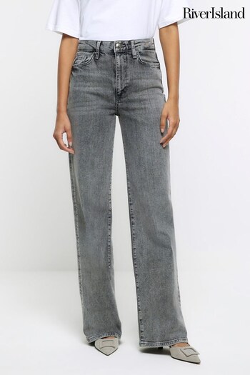 River Island Grey Slim Fit Wide Leg Jeans utsv (623553) | £48